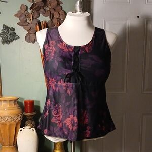 Floral Women's Swim tank Top - Purple and Black